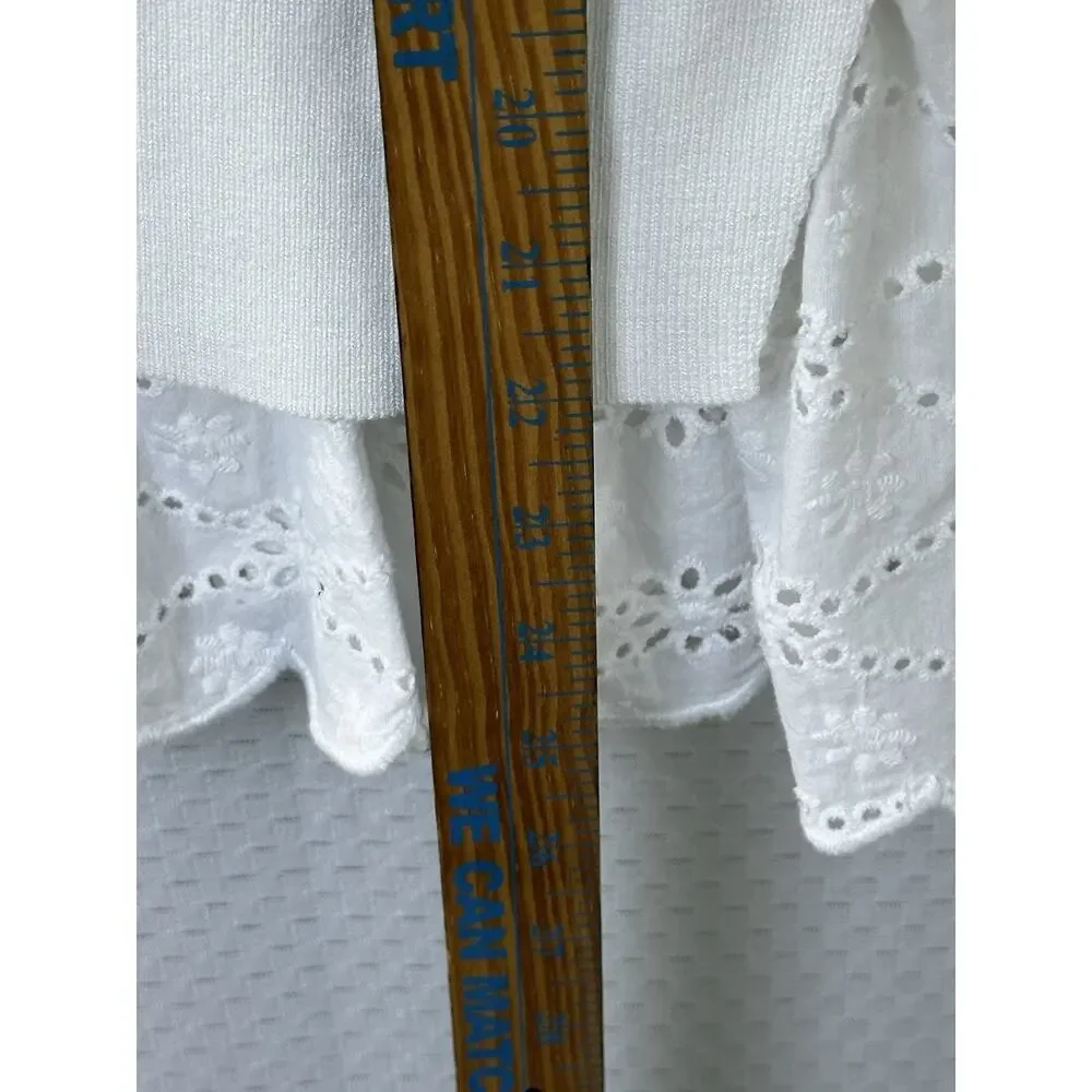 Anthropologie English Factory Eyelet Puff-Sleeve Sweater Tee Anthro Large